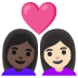 👩🏿‍❤️‍👩🏻 couple with heart: woman, woman, dark skin tone, light skin tone display on Google